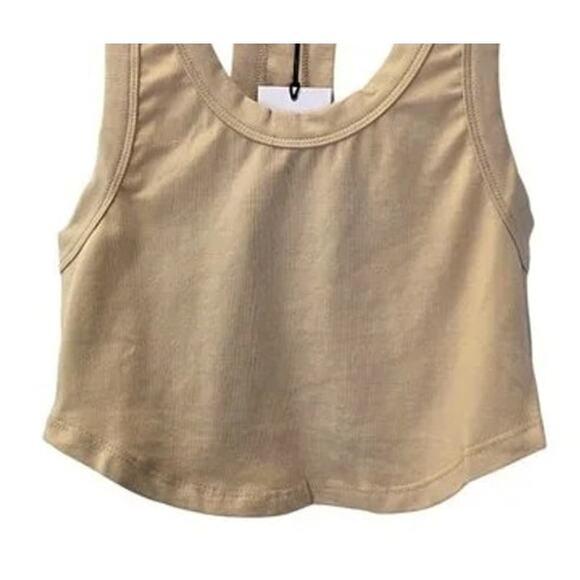NWT WeWoreWhat Sleeveless Cropped Scoop Tank Top Cotton Racerback XXS Beige - Picture 4 of 15